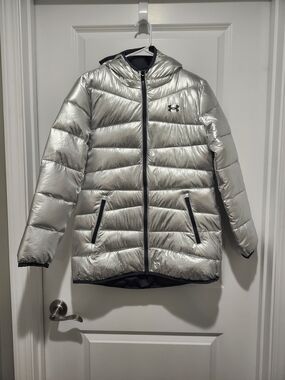 Under Armour Silver Puffer Jacket with Hood